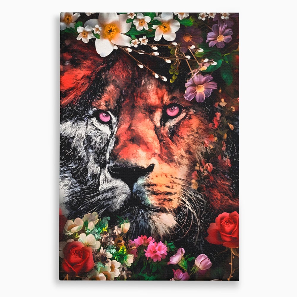 Tablou canvas cu tablou canvas cu cap de leu, fara rama, pe sasiu de lemn