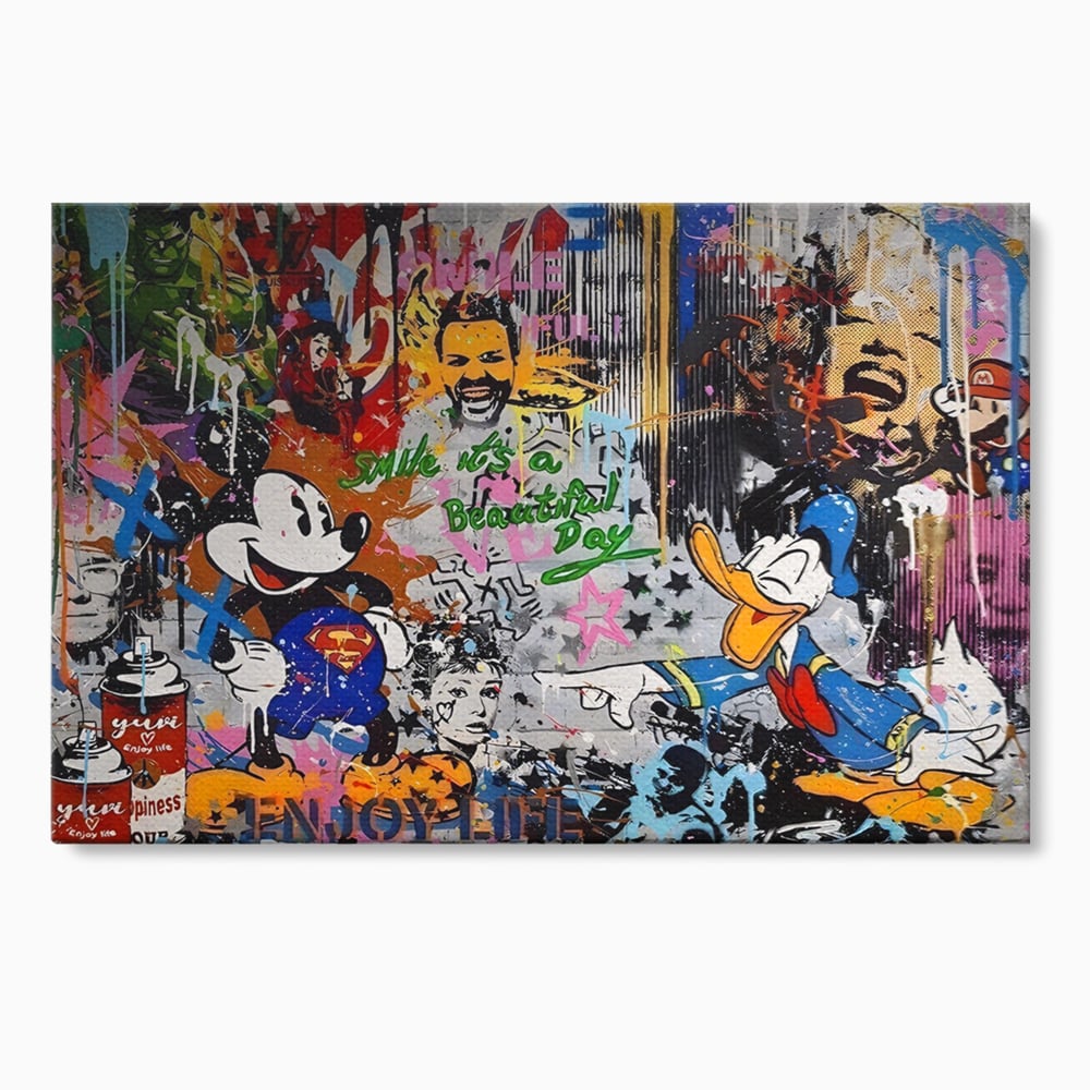 Tablou canvas cu tablou canvas cu graffiti si desene animate, fara rama, pe sasiu de lemn