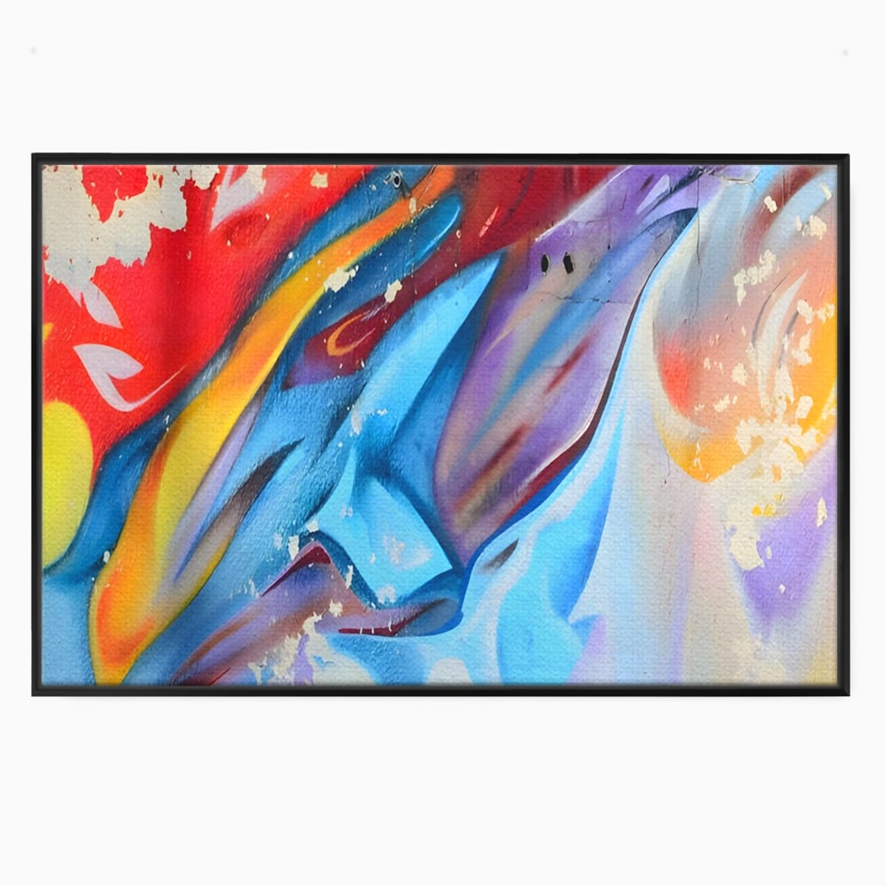 Tablou canvas cu pictura abstracta cu forme dinamice, in rama de aluminiu negru