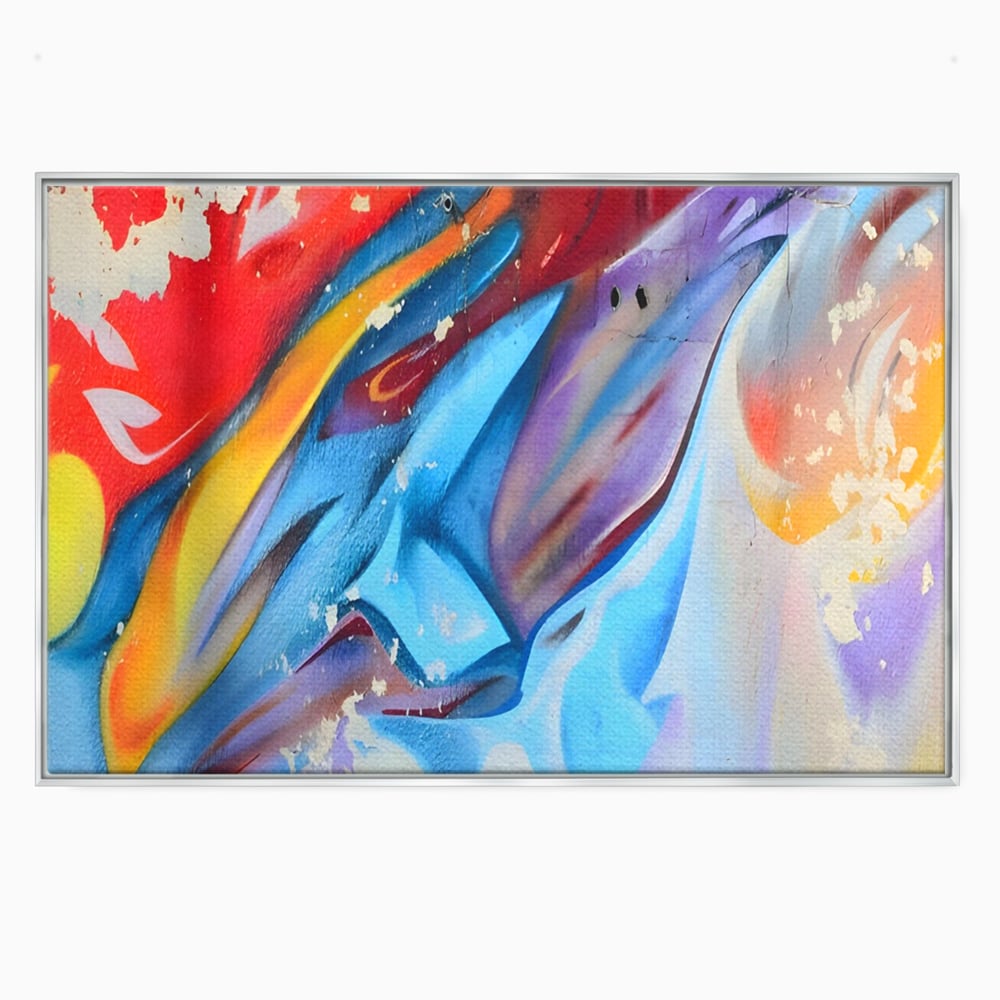 Tablou canvas cu pictura abstracta cu forme dinamice, in rama de aluminiu argintiu