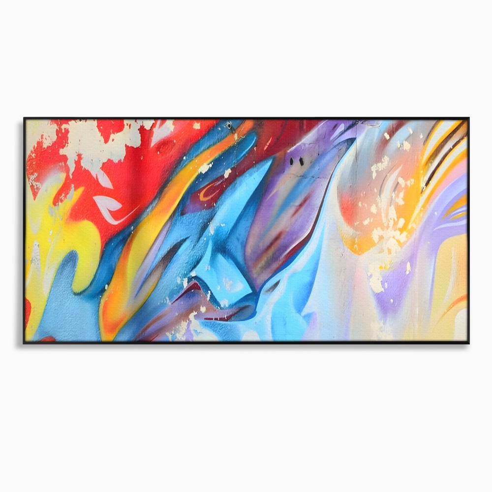 Tablou canvas cu pictura abstracta cu forme dinamice, in rama de aluminiu negru