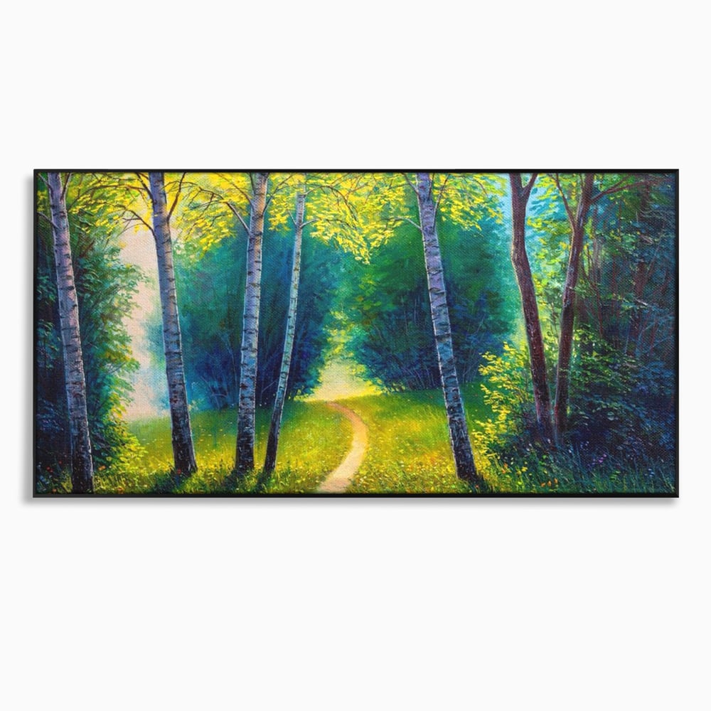 Tablou canvas cu tablou canvas cu alee prin padurea verde, in rama de aluminiu negru