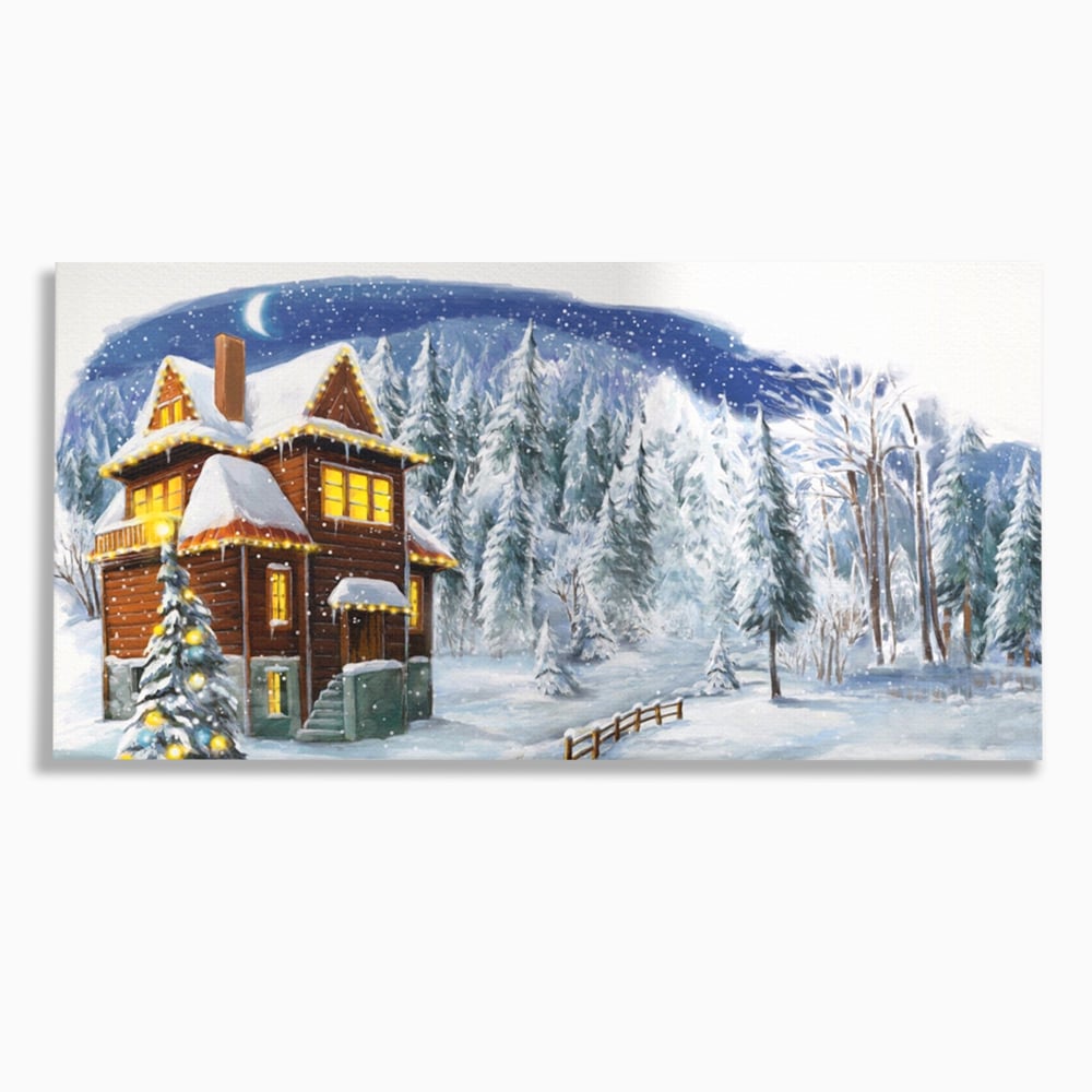 Tablou canvas cu tablou canvas cu peisaj de iarna, fara rama, pe sasiu de lemn