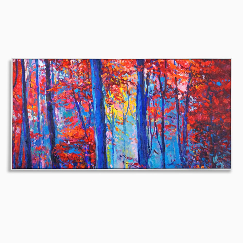 Tablou canvas cu pictura in ulei cu padure de toamna, in rama de aluminiu argintiu
