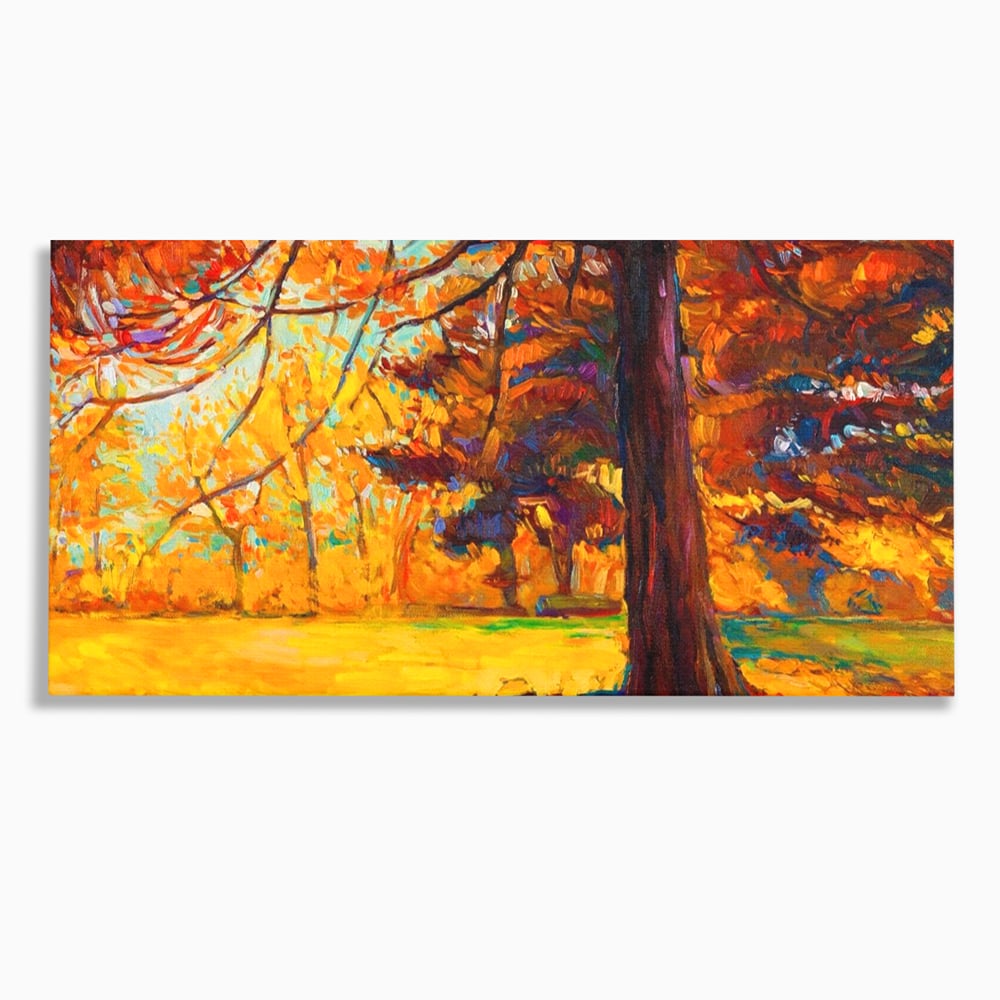 Tablou canvas cu pictura in ulei cu padure de toamna, fara rama, pe sasiu de lemn