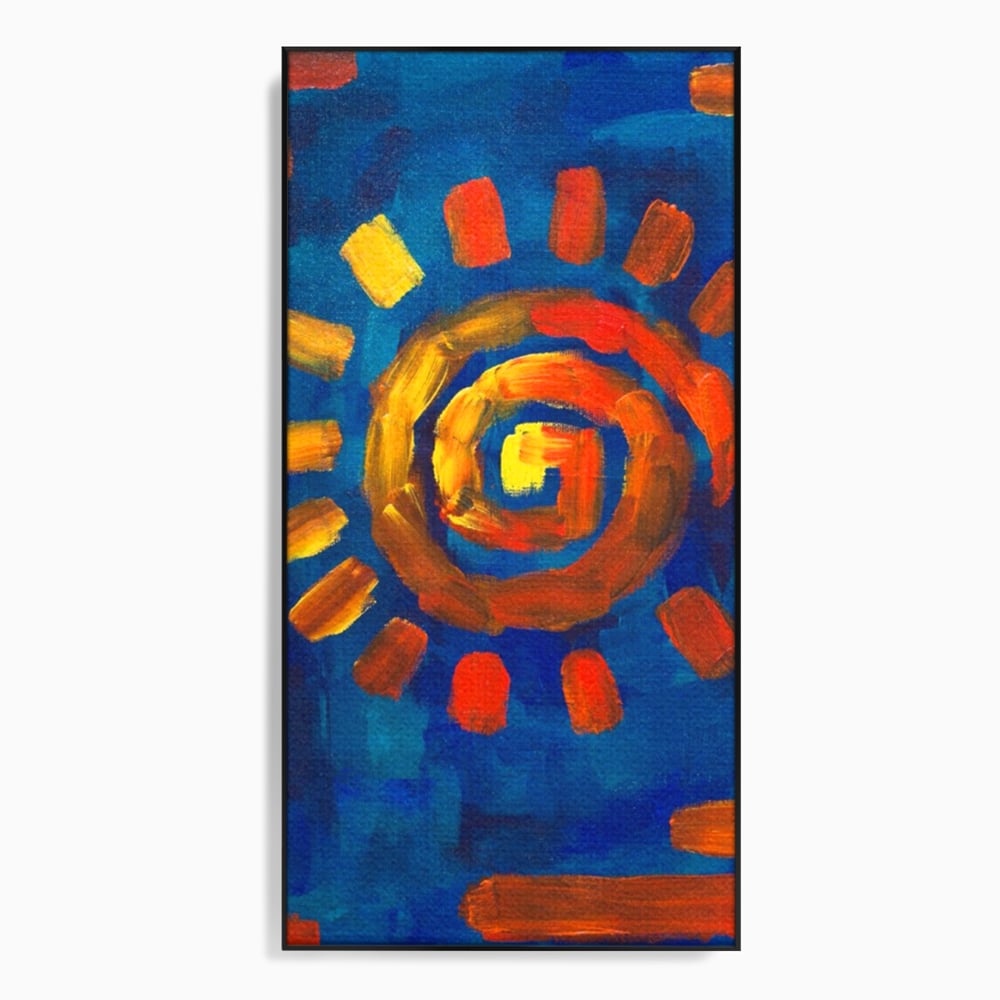 Tablou canvas cu tablou pictura cu soare spiralat, in rama de aluminiu negru