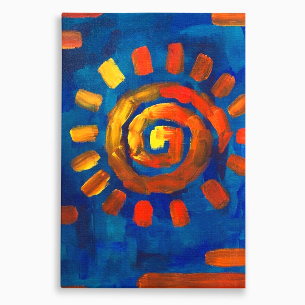 Tablou canvas cu tablou pictura cu soare spiralat, fara rama, pe sasiu de lemn