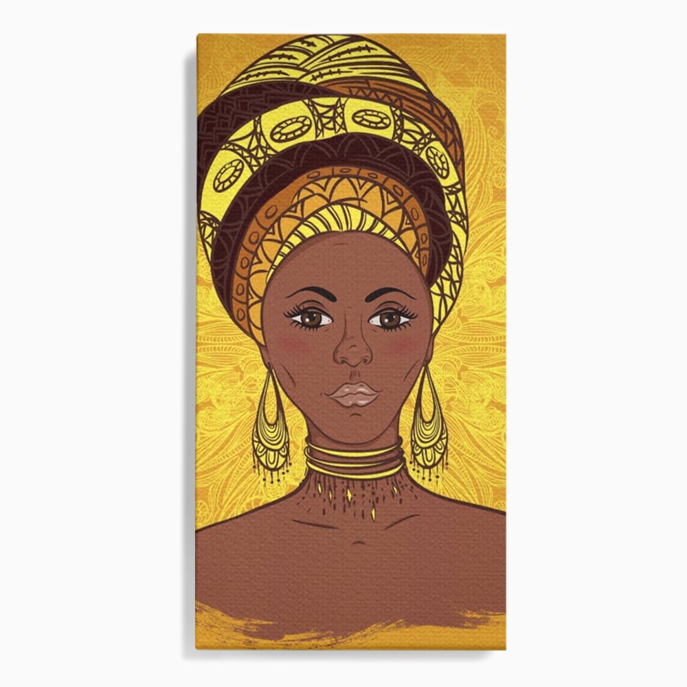 Tablou canvas cu ilustratie digitala cu femeie africana, fara rama, pe sasiu de lemn