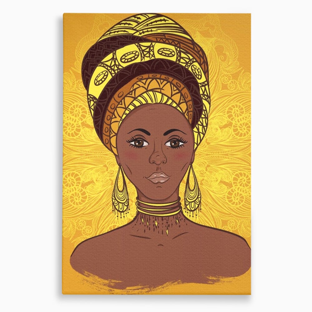 Tablou canvas cu ilustratie digitala cu femeie africana, fara rama, pe sasiu de lemn