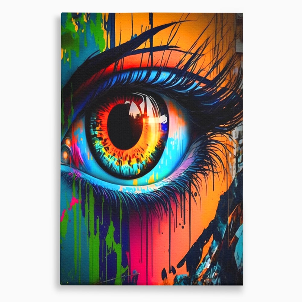 Tablou canvas cu tablou canvas cu ochi uman si graffiti, fara rama, pe sasiu de lemn