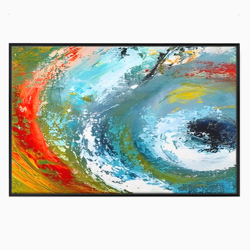 Tablou canvas cu pictura abstracta cu vartej de culori, in rama de aluminiu negru