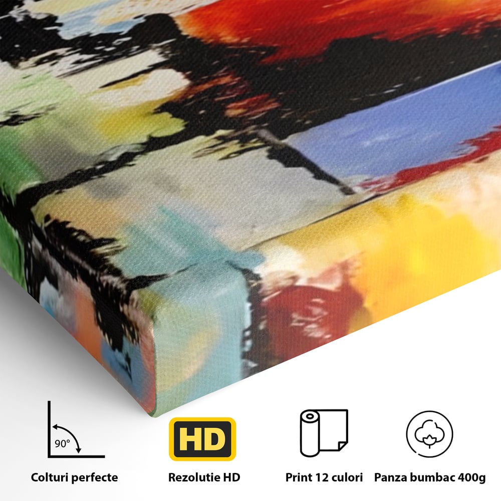 Detaliu al suprafetei: tablou canvas pictura abstracta cromatica, fara rama, pe sasiu de lemn