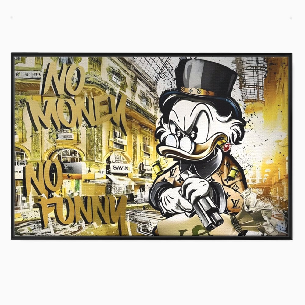 Tablou canvas cu tablou canvas cu rata scrooge mcduck si graffiti, in rama de aluminiu negru