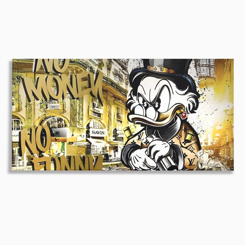 Tablou canvas cu tablou canvas cu rata scrooge mcduck si graffiti, fara rama, pe sasiu de lemn