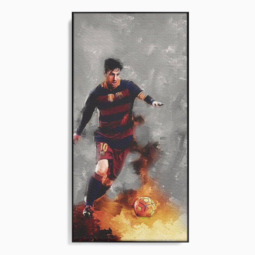 Tablou canvas cu tablou canvas cu fotbalistul lionel messi, in rama de aluminiu negru