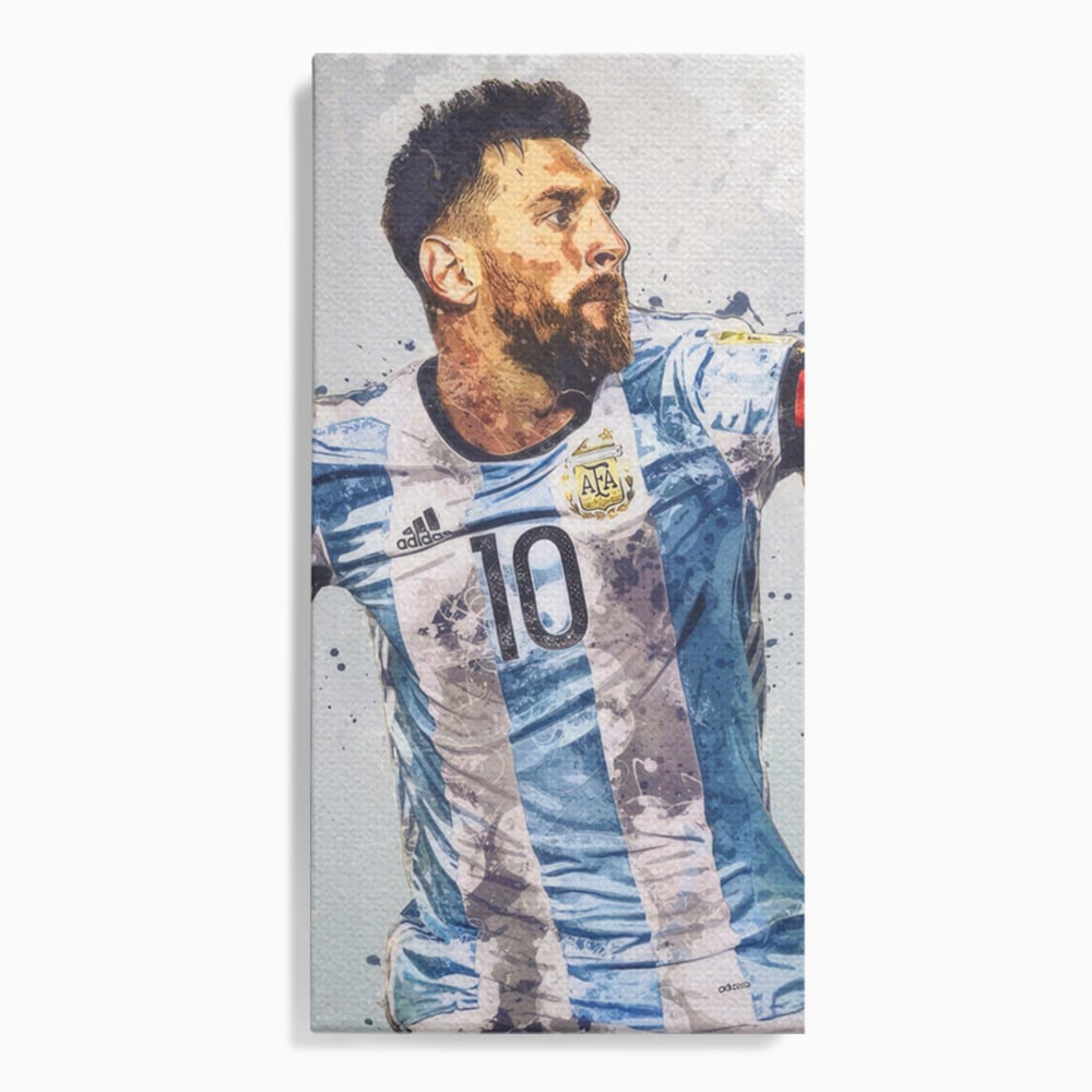 Tablou canvas cu tablou canvas cu lionel messi in tricoul argentinei, fara rama, pe sasiu de lemn