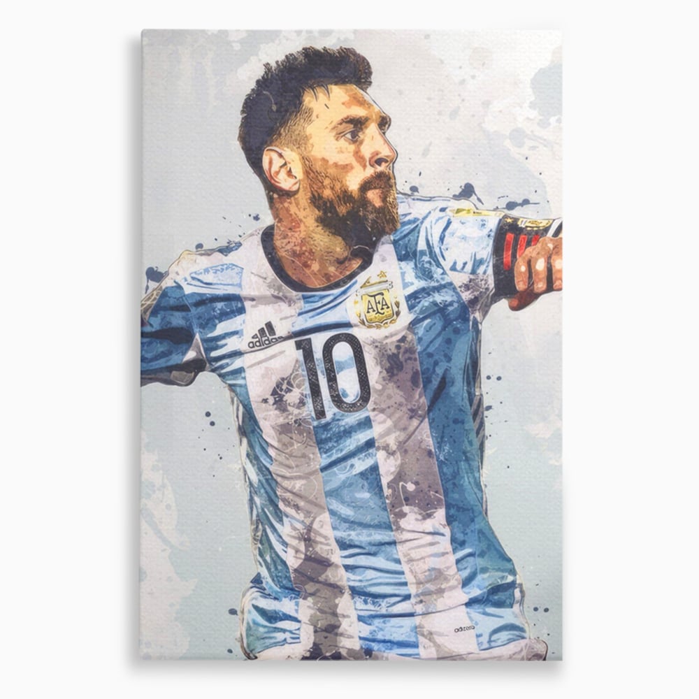 Tablou canvas cu tablou canvas cu lionel messi in tricoul argentinei, fara rama, pe sasiu de lemn