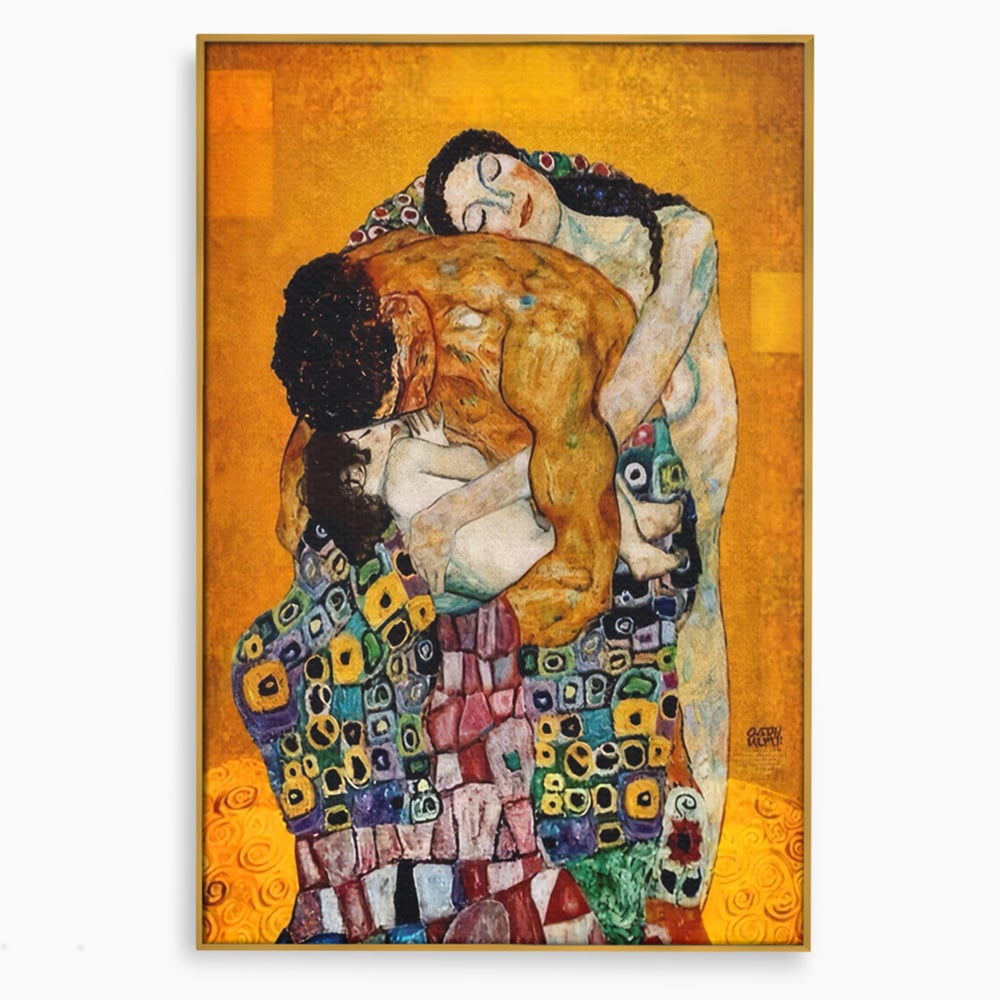 Tablou canvas cu reproducere pictura the family, in rama de aluminiu auriu