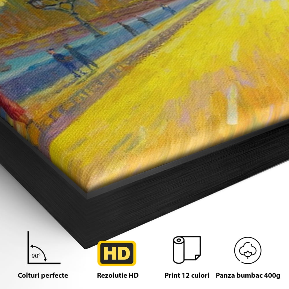 Detaliu al suprafetei: tablou canvas cu londra si big ben, in rama de aluminiu negru