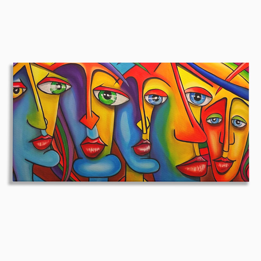 Tablou canvas cu tablou canvas cu fete abstracte colorate, fara rama, pe sasiu de lemn