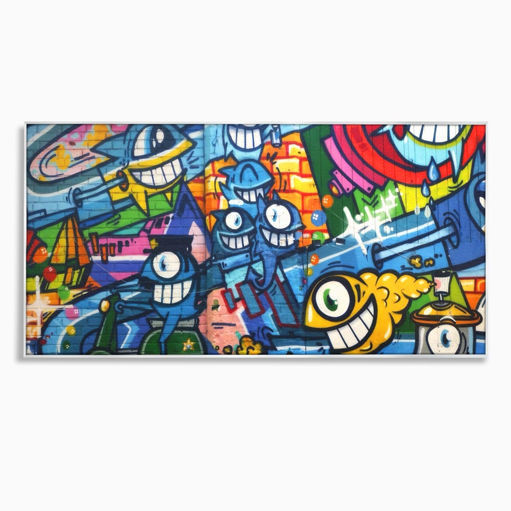 Tablou canvas cu tablou canvas cu graffiti urban si personaje, in rama de aluminiu argintiu