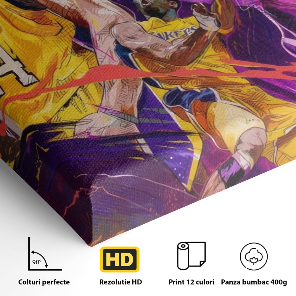 Detaliu al suprafetei: tablou canvas cu kobe bryant, fara rama, pe sasiu de lemn