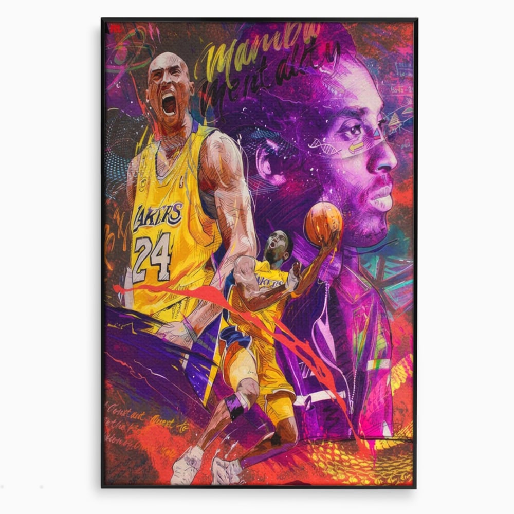 Tablou canvas cu tablou canvas cu kobe bryant, in rama de aluminiu negru