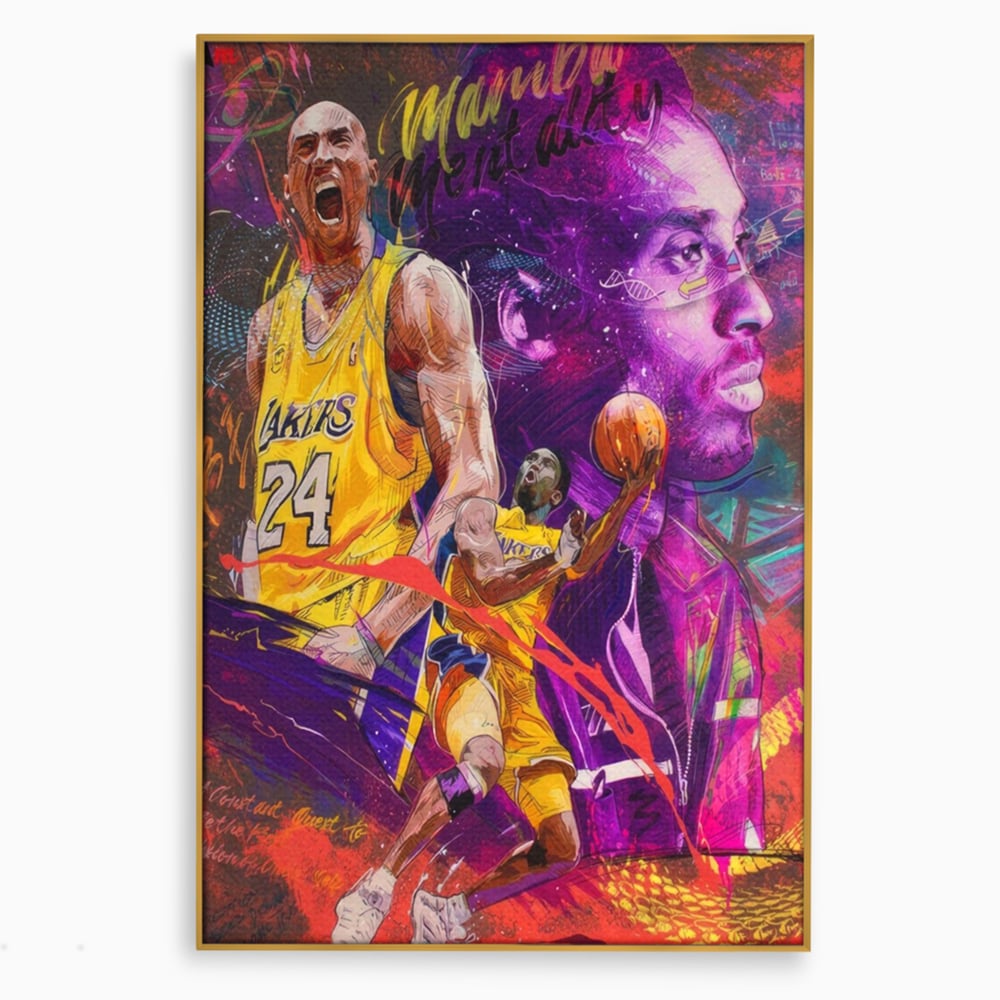 Tablou canvas cu tablou canvas cu kobe bryant, in rama de aluminiu auriu