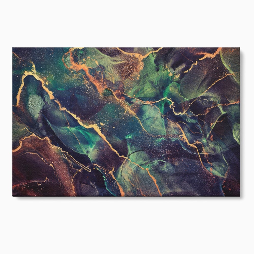 Tablou canvas cu pictura abstracta cu venaturi aurii, fara rama, pe sasiu de lemn