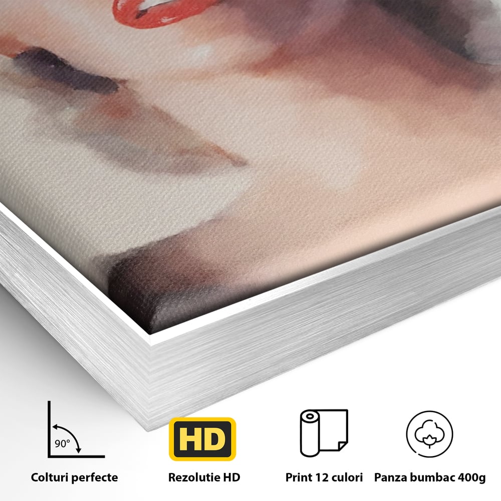 Detaliu al suprafetei: tablou canvas cu marilyn monroe, in rama de aluminiu argintiu