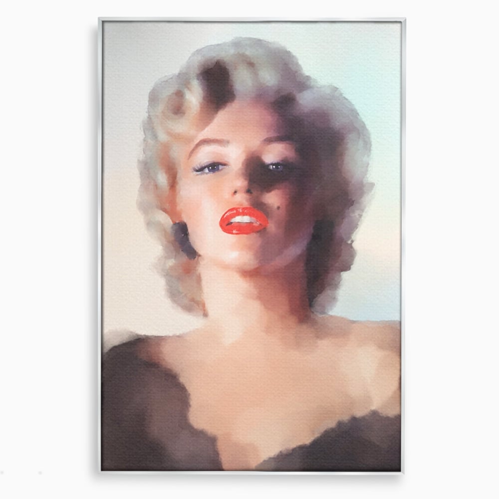 Tablou canvas cu tablou canvas cu marilyn monroe, in rama de aluminiu argintiu