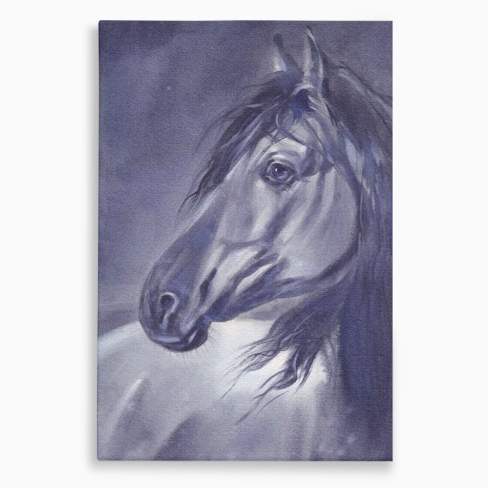 Tablou canvas cu tablou canvas cu portret de cal gri, fara rama, pe sasiu de lemn