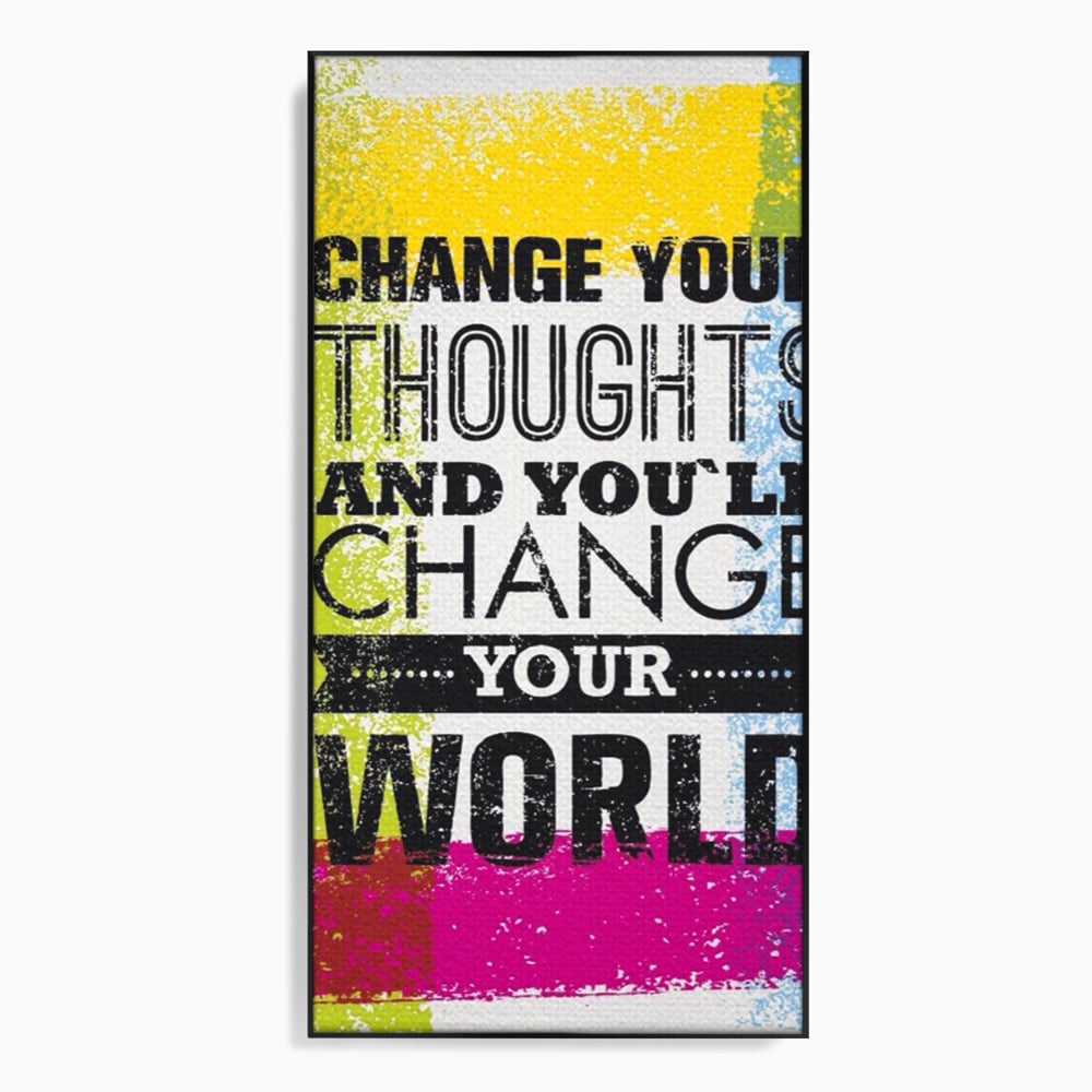 Tablou canvas cu tablou canvas cu mesaj motivational colorat, in rama de aluminiu negru