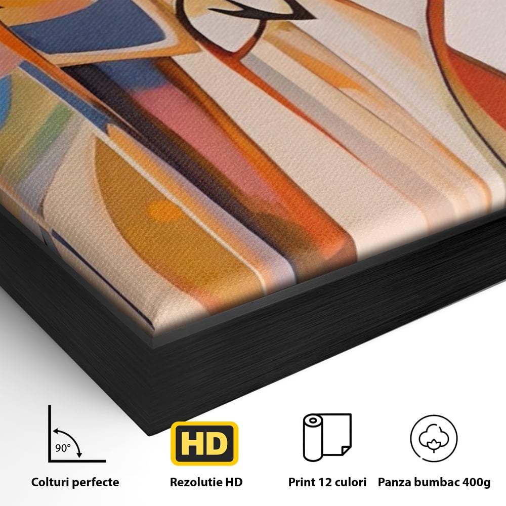 Detaliu al suprafetei: tablou canvas cu familie abstracta, in rama de aluminiu negru