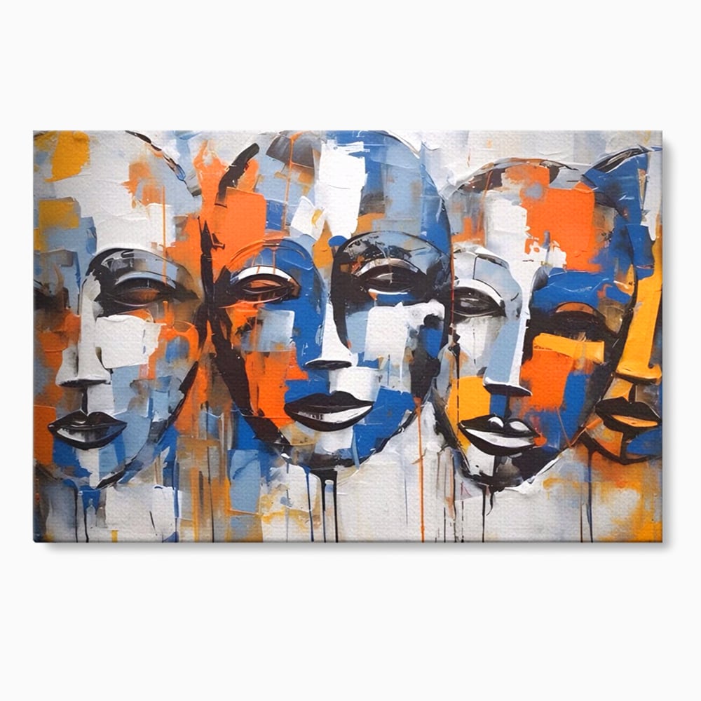 Tablou canvas cu tablou canvas cu trei masti stilizate, fara rama, pe sasiu de lemn