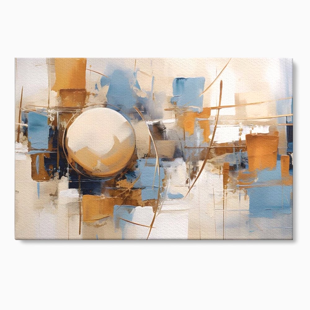 Tablou canvas cu pictura abstracta cu sfera si linii, fara rama, pe sasiu de lemn