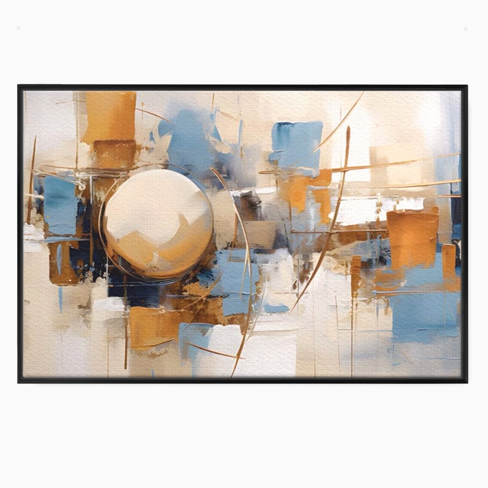 Tablou canvas cu pictura abstracta cu sfera si linii, in rama de aluminiu negru