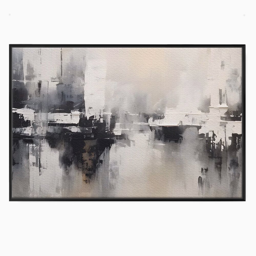 Tablou canvas cu tablou canvas cu peisaj urban abstract gri, in rama de aluminiu negru