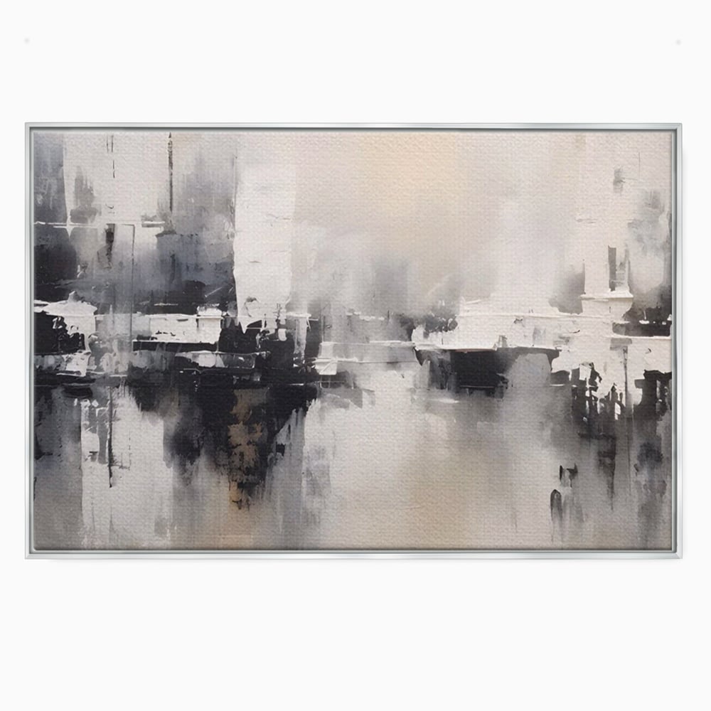 Tablou canvas cu tablou canvas cu peisaj urban abstract gri, in rama de aluminiu argintiu