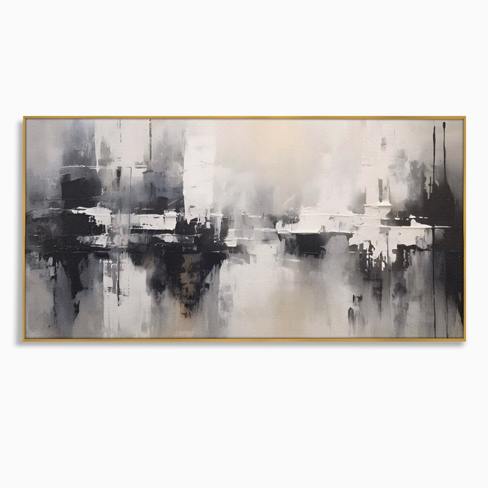 Tablou canvas cu tablou canvas cu peisaj urban abstract gri, in rama de aluminiu auriu
