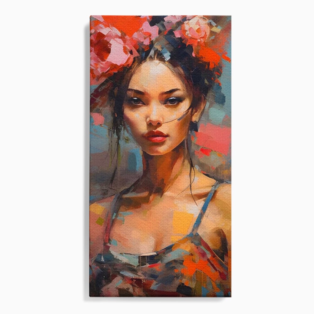 Tablou canvas cu tablou canvas cu portret de femeie, fara rama, pe sasiu de lemn