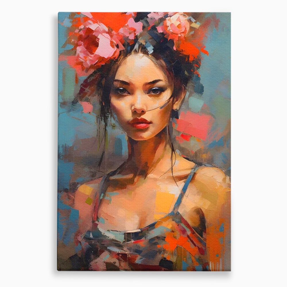Tablou canvas cu tablou canvas cu portret de femeie, fara rama, pe sasiu de lemn