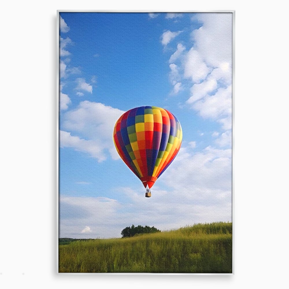 Tablou canvas cu tablou canvas cu balon cu aer cald, in rama de aluminiu argintiu