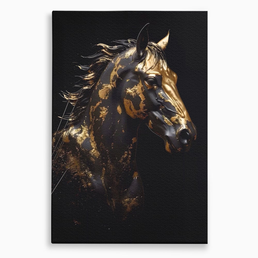 Tablou canvas cu tablou canvas cu un cal negru, fara rama, pe sasiu de lemn