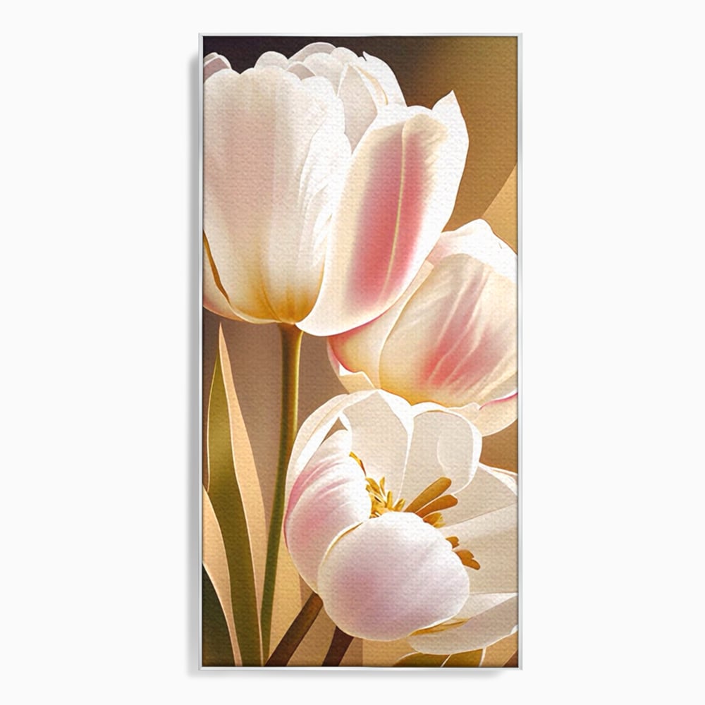 Tablou canvas cu tablou canvas cu trei lalele, in rama de aluminiu argintiu
