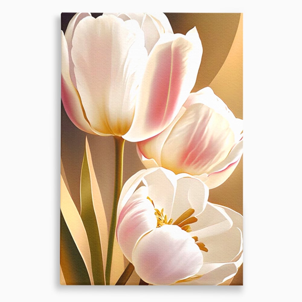 Tablou canvas cu tablou canvas cu trei lalele, fara rama, pe sasiu de lemn