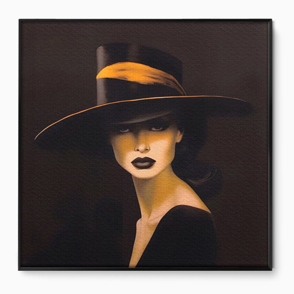 Tablou canvas cu tablou canvas cu femeie misterioasa, in rama de aluminiu negru