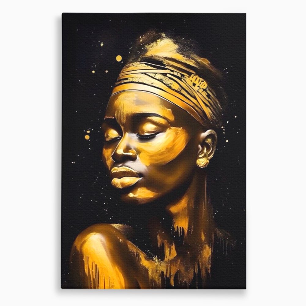 Tablou canvas cu tablou canvas portret femeie auriu, fara rama, pe sasiu de lemn