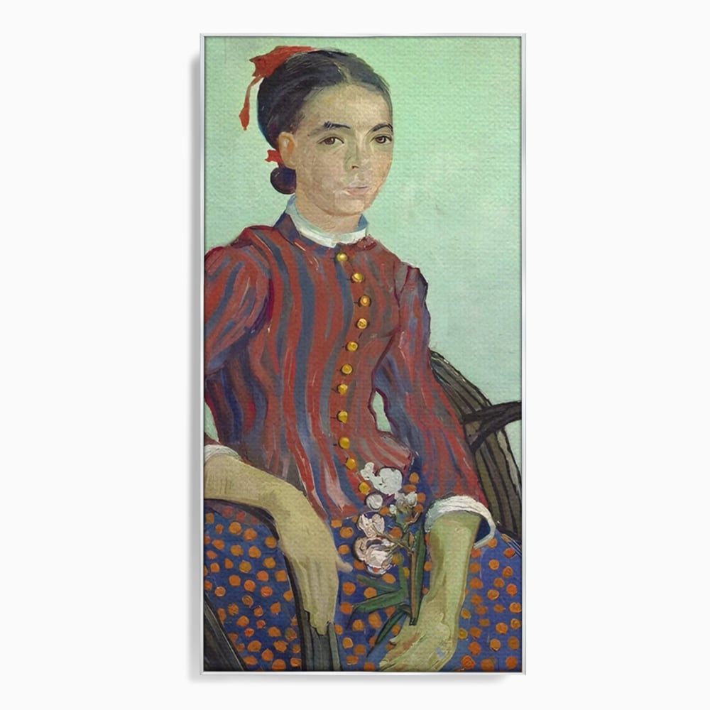 Tablou canvas cu reproducere pictura portret feminin, in rama de aluminiu argintiu