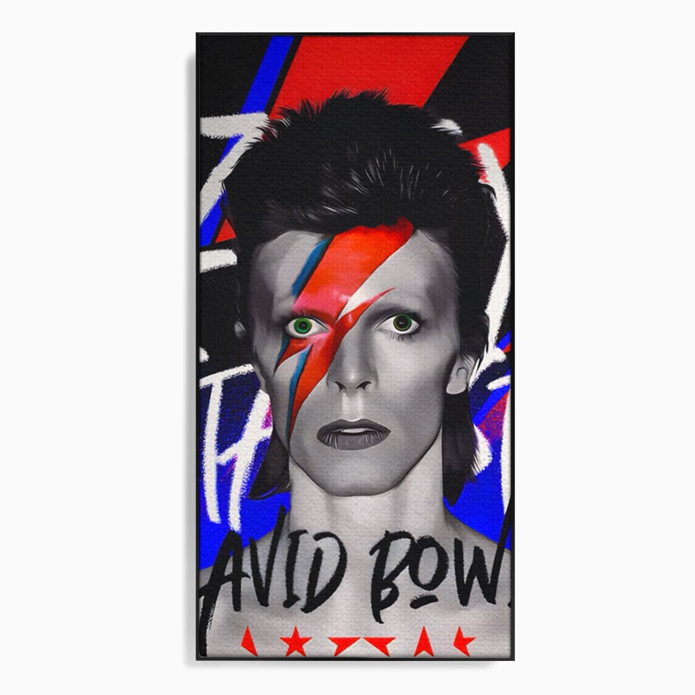 Tablou canvas cu tablou canvas cu portretul lui david bowie, in rama de aluminiu negru